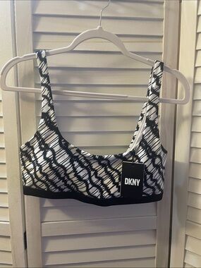 DKNY Black and White Patterned Bikini Top
